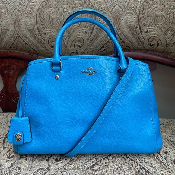 Coach Crossgrain Leather Margot Carryall Shoulder Bag Crossbody Sky Blue F34607 - Picture 2 of 16